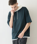 接触冷感 COOLスムース フェイクレイヤード リラックス フィット  Tパーカー BLUE STANDARD