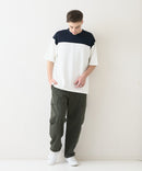 接触冷感 COOLスムース フェイクレイヤード フットボール切り替えリラックスフィットTシャツ  BLUE STANDARD