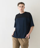 接触冷感 COOLスムース フェイクレイヤード フットボール切り替えリラックスフィットTシャツ  BLUE STANDARD