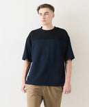 接触冷感 COOLスムース フェイクレイヤード フットボール切り替えリラックスフィットTシャツ  BLUE STANDARD