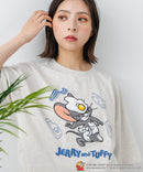 新柄追加!!【TOM AND JERRY/トムとジェリー】オリジナルデザイン 刺繍 Tシャツ ジェリー タフィー ドロップショルダー ビッグシルエット ユニセックス キャラクター