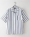 デオドラントドライ 吸水速乾 UVカット ストレッチ無地 ストライプ オープンカラーシャツ 開襟シャツ【BLUE STANDARD/ブルースタンダード】