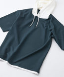 接触冷感 COOLスムース フェイクレイヤード リラックス フィット  Tパーカー BLUE STANDARD