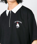 【UNIIT×RED CAP GIRL】冷感 ポンチ 半袖 ハーフジップ ポロ ワンポイント胸刺繍  とろみポンチ