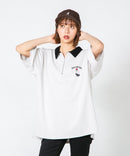 【UNIIT×RED CAP GIRL】冷感 ポンチ 半袖 ハーフジップ ポロ ワンポイント胸刺繍  とろみポンチ