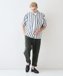 デオドラントドライ 吸水速乾 UVカット ストレッチ無地 ストライプ オープンカラーシャツ 開襟シャツ【BLUE STANDARD/ブルースタンダード】