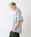 デオドラントドライ 吸水速乾 UVカット ストレッチ無地 ストライプ オープンカラーシャツ 開襟シャツ【BLUE STANDARD/ブルースタンダード】