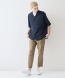 デオドラントドライ 吸水速乾 UVカット ストレッチ無地 ストライプ オープンカラーシャツ 開襟シャツ【BLUE STANDARD/ブルースタンダード】