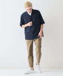 デオドラントドライ 吸水速乾 UVカット ストレッチ無地 ストライプ オープンカラーシャツ 開襟シャツ【BLUE STANDARD/ブルースタンダード】