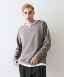 【Blue Standard/ブルースタンダード】ドライリップル フェイクレイヤード キーネックロンT カットソー 吸水速乾 ストレッチ イージーケア さらさら快適 晩夏初秋