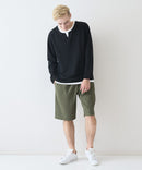 【Blue Standard/ブルースタンダード】ドライリップル フェイクレイヤード キーネックロンT カットソー 吸水速乾 ストレッチ イージーケア さらさら快適 晩夏初秋