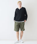 【Blue Standard/ブルースタンダード】ドライリップル フェイクレイヤード キーネックロンT カットソー 吸水速乾 ストレッチ イージーケア さらさら快適 晩夏初秋