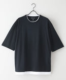 ZEROSTAIN フェイクレイヤード ビッグシルエット キーネック クルーネック Tシャツ 汗染みの目立ちにくいTシャツ 防汚 UVカット ZERO STAIN