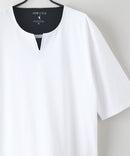 ZEROSTAIN フェイクレイヤード ビッグシルエット キーネック クルーネック Tシャツ 汗染みの目立ちにくいTシャツ 防汚 UVカット ZERO STAIN