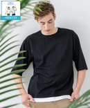 ZEROSTAIN フェイクレイヤード ビッグシルエット キーネック クルーネック Tシャツ 汗染みの目立ちにくいTシャツ 防汚 UVカット ZERO STAIN