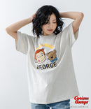 【おさるのジョージ】 オリジナルデザイン 刺繍 Tシャツ ジョージ ドロップショルダー ビッグシルエット ユニセックス キャラクター