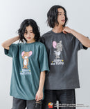 【TOMANDJERRY/トムとジェリー】オリジナルデザイン ジェリー タフィー パウダーブリーチ 加工 Tシャツ ドロップショルダー ビッグシルエット ヴィンテージライク 古着ライク ユニセックス キャラクター