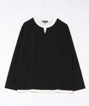 【Blue Standard/ブルースタンダード】ドライリップル フェイクレイヤード キーネックロンT カットソー 吸水速乾 ストレッチ イージーケア さらさら快適 晩夏初秋