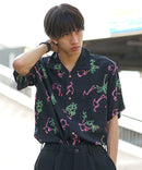 接触冷感 総柄 アロハシャツ レーヨン100% オープンカラー 開襟 ストリート モード カジュアル 夏服  UNIIT ユニット