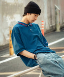 襟ライン ルーズフィット ポロシャツ