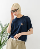 クロップド丈 ワンポイント刺繍Tシャツ【TeddyBear/テディベア】
