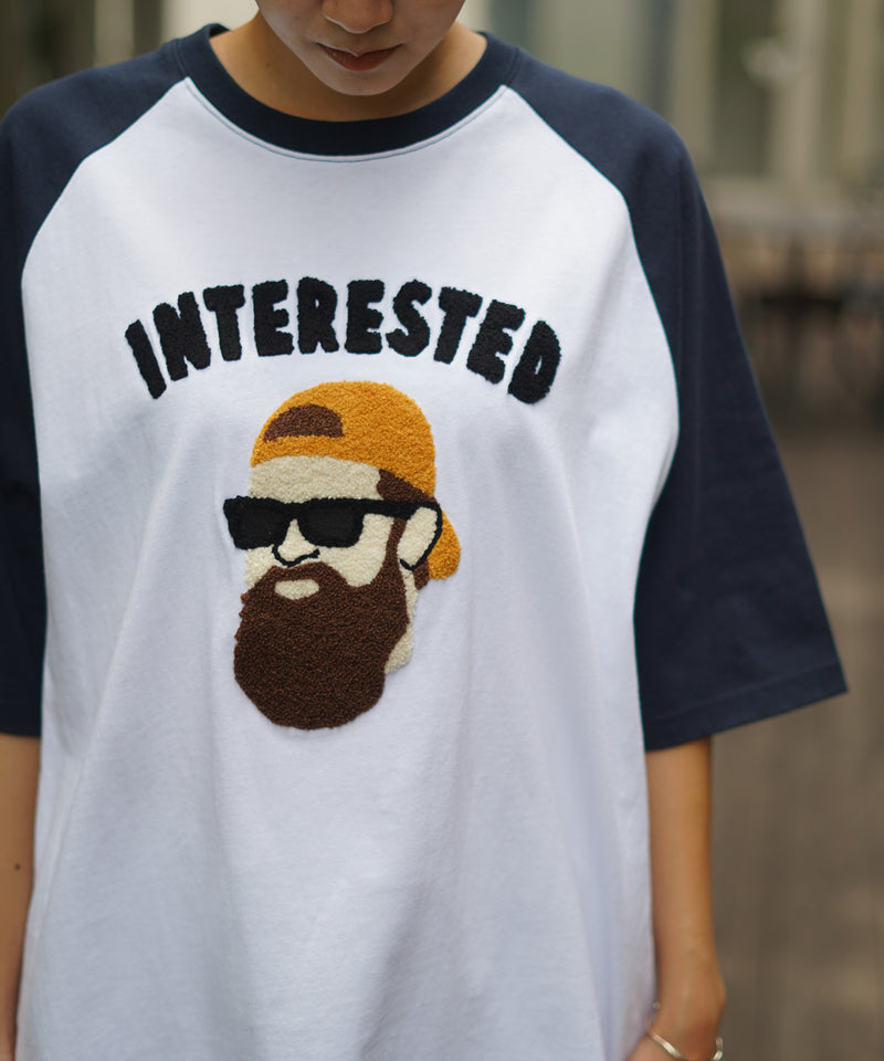 髭おじさん サガラ 刺繡 ビッグ シルエット ラグラン Tシャツ USA コットン 100％ ユニセックス