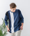 ZEROSTAIN フェイクレイヤード ビッグシルエット 切り替えデザイン 7分袖Tシャツ 汗染みの目立ちにくいTシャツ 防汚 UVカット