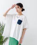 5分袖 刺繍 ポケット付Tシャツ【C17/シーセブンティーン】