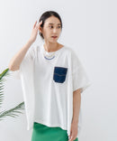 5分袖 刺繍 ポケット付Tシャツ【C17/シーセブンティーン】