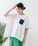 5分袖 刺繍 ポケット付Tシャツ【C17/シーセブンティーン】