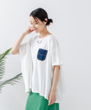 5分袖 刺繍 ポケット付Tシャツ【C17/シーセブンティーン】