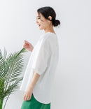 5分袖 刺繍 裾ラウンドTシャツ【C17/シーセブンティーン】