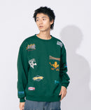 裏起毛 刺繍&プリント 総柄 クルーネックスウェット THRASHER スラッシャー