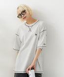 【OUTDOOR EXCHANGE/アウトドアエクスチェンジ】×【ZERO STAIN/ゼロステイン】コラボ 配色 3本針ステッチ クルーネック Tシャツ