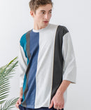 ZEROSTAIN フェイクレイヤード ビッグシルエット 切り替えデザイン 7分袖Tシャツ 汗染みの目立ちにくいTシャツ 防汚 UVカット