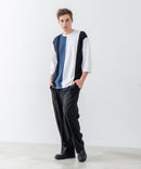 ZEROSTAIN フェイクレイヤード ビッグシルエット 切り替えデザイン 7分袖Tシャツ 汗染みの目立ちにくいTシャツ 防汚 UVカット