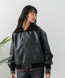 【BEVERLY HILLS POLO CLUB/ビバリーヒルズポロクラブ】フェイクレザー リブブルゾン