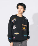裏起毛 刺繍&プリント 総柄 クルーネックスウェット THRASHER スラッシャー