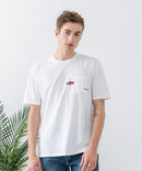 ZEROSTAIN 胸ポケット 刺繍Tシャツ 汗染みの目立ちにくいTシャツ 防汚 UVカット アニマル おじさん ビール アメ車