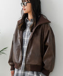 【BEVERLY HILLS POLO CLUB/ビバリーヒルズポロクラブ】フェイクレザー リブブルゾン