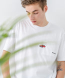 ZEROSTAIN 胸ポケット 刺繍Tシャツ 汗染みの目立ちにくいTシャツ 防汚 UVカット アニマル おじさん ビール アメ車