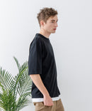 ZEROSTAIN フェイクレイヤード ビッグシルエット キーネック クルーネック Tシャツ 汗染みの目立ちにくいTシャツ 防汚 UVカット ZERO STAIN