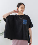 5分袖 刺繍 ポケット付Tシャツ【C17/シーセブンティーン】