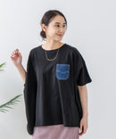 5分袖 刺繍 ポケット付Tシャツ【C17/シーセブンティーン】