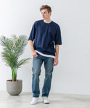 ZEROSTAIN フェイクレイヤード ビッグシルエット キーネック クルーネック Tシャツ 汗染みの目立ちにくいTシャツ 防汚 UVカット ZERO STAIN