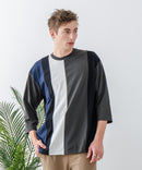 ZEROSTAIN フェイクレイヤード ビッグシルエット 切り替えデザイン 7分袖Tシャツ 汗染みの目立ちにくいTシャツ 防汚 UVカット