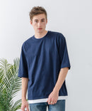 ZEROSTAIN フェイクレイヤード ビッグシルエット キーネック クルーネック Tシャツ 汗染みの目立ちにくいTシャツ 防汚 UVカット ZERO STAIN