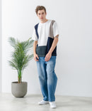 ドライリップル 切り替デザインTシャツ カットソー 吸水速乾 ストレッチ イージーケア さらさら快適 BLUE STANDARD