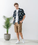 レーヨン 総柄プリント シャツ アロハ 接触冷感 レーヨン100%【BLUE STANDARD/ブルースタンダード】