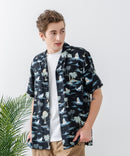 レーヨン 総柄プリント シャツ アロハ 接触冷感 レーヨン100%【BLUE STANDARD/ブルースタンダード】